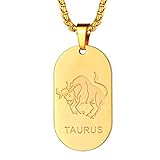 FaithHeart Dog Tag Stier Kette Sternzeichen-Serie Anhänger vergoldet Tierkreiszeichen Horoskop Goldkette Halskette Kettenanhäng