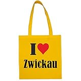 Tasche I Love Zwickau Größe 38x42 Farbe Gelb Druck Schw