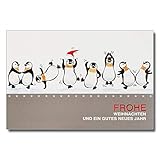 10x Weihnachtskarten Set mit Umschlägen in Weiss - DIN B6 - 11,5 x 17 cm - ' lustige tanzende Pinguine' Klapp-Karten für Weihnachstgrüß