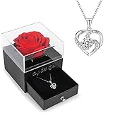 Frauen Geschenk Handgefertigte konservierte Rosen Frauen Geschenk Box mit Splitter Halskette, Rosen Geschenke für Frauen Valentinstag, Jahrestag, Geschenke für mama, Freundin, Schwester, E