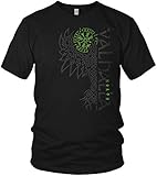North - Rabe Valhalla Vegvisir Wikinger Walhalla Vikings Raven nordischer Kompass - Herren T-Shirt und Männer Tshirt, Größe:XXL, Farbe:Schwarz/Grü