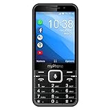 myPhone Up Smart Handy mit Whatsapp, Facebook, Google Apps, 3.2', Mega-Akku 1200 mAh, Dual SIM, GPS, 4GB ROM, 5MP Kamera, KaiOS, Wi-Fi, 3G - Schw