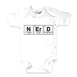 net-shirts Organic Baby Body aus Bio-Baumwolle mit Nerd Aufdruck Strampler Statement Chemie Periodensystem Periodic System Chemische Elemente Sheldon, Größe 3-6 Monate, Weiß
