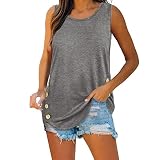 Caixunkun Damen-Tanktops mit U-Ausschnitt, gebogen, lässig, fließender Sommer, ärmellose Hemden mit Knöpfen Kurzarm52 - Gray X-Larg