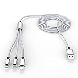 Multi 3 in 1 Universal lange iPhone Ladekabel, 3M/10ft Lightning + USB C + Micro USB Nylon lightning usb adapter für iPhone/Apple/Android/Samsung/LG/Pixel/Huawei/XiaoMi (Grau)