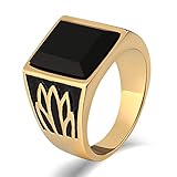 Beydodo Edelstahl Herren Ring Personalisiert mit Stein, Gold Ring Gothic Freundschaftsring Schwarz Zirkonia Solitärring Größe 65 (20.7)