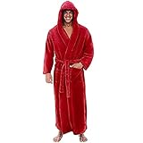 KINGC Herren Morgenmantel Bademantel Langärmeliger Hausmantel Flanell Robe Schal Loungewear Nachtwäsche Weich für Wintergeschenke Kuschelfleece Saunamantel (Red, XXXXL)