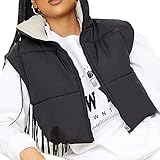 Damen Steppweste Weste Weste Leichte Ärmellos Daunenjacke Reißverschluss Jacke Mantel Warm Fall Kleidung, Schwarz Apricot, 36