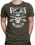 PAPAYANA - Vikings Valhalla - Herren Fun T-Shirt - Regular Fit - Wikinger Norwegen - Oliv - 3XL