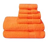 GLAMBURG Ultra Soft 6er-Pack Baumwoll-Handtuch-Set, enthält 2 übergroße Badetücher 70 x 140 cm, 2 Handtücher 40 x 60 cm und 2 Waschbetten 30 x 30 cm, Orang