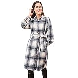 GRACE KARIN Damen Wintermantel Karierter Mantel Laternenärmel Button Down Trenchcoat mit Gürtel 2XL Blau-weiß CL0666A21-03