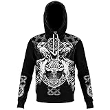 LRKZ Wikinger Hoodie Wölfe mit Raben Schwarz Thor T-Shirt Gemütliche Sport Outwear Langarm Herren 3D-Druck Kompass Rune Isländische Frühling Herbst Kleidung,Schwarz,XXXXL