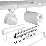 mengger 3 Stück Tassenhalter Haken schrankeinsatz Schrank Schrauben ohne Bohren für Tassen Halterung unter Aufbewahrung Organizer Küchenrollenhalter Papierrollenhalter Eisen Weiß Tassenhalterung