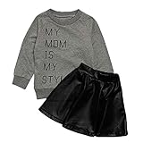 Proumy ◕ˇ∀ˇ◕ Kleinkind Kinder Baby Mädchen Brief Langarm Tops + Schöne Röcke Outfits 2 STÜCKE Leder Infant Röcke Set Outfits Warme Herbst Winter Outfits (Grau,18Months)