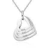 kaululu Halskette Frau Personalisiertes Herz 1-4 Familie BFF Kinder Namen Edelstahl Anhänger Name Graver Geschenk Jahrestag Personalisierter Schmuck (4 Heart)