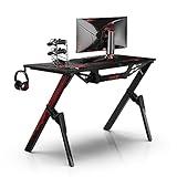 Dripex Ergonomischer Gaming Tisch, Schreibtisch Gaming mit Großer Oberfläche, Kohlefaser-Desktop, mit Getränke-, Gamepad- und Kopfhörerhalter, 110x75x55