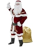 Ahititi Weihnachtsmann Kostüm für Männer 12 STK Set Weihnachtsfeier Cosplay für Erwachsene Roter Deluxe Samt Weihnachtsmann-Anzug XL