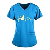 WENZHOU Ostern Uniform Damen Berufskleidung Pflege Einfarbig Bluse T-Shirt Schlupfkasack mit Taschen Kurzarm V-Ausschnitt Schlupfhemd Pflege Krankenpfleger mit Taschen Kasack Nurse U