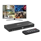 PORTTA HDMI Multiviewer Switch 4x1, HDMI Quad Multi-Viewer Seamless Switcher 4-in-1-Ausgang mit Loop, Audio-Extraktor zu Stereo, Koaxial, Optisch, 1080p, 5 Anzeigemodi für Überwachungsk