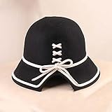 LEPSJGC Filz Top Hut Weibliche Herbst Winter Literatur Kunst Beckenkappe Back Split Hut Becken Hüte (Color : Black, Size : One size)