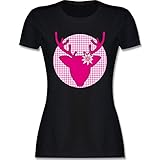 Kompatibel mit Oktoberfest Damen Trachtenshirt - Oktoberfest Hirsch mit Edelweiß - Fuchsia - XL - Schwarz - Edelweiss - L191 - Tailliertes Tshirt für Damen und Frauen T-S