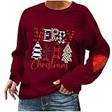 GFGHH Weihnachten Sweatshirt, Pullover Damen mit Schneeflocke Muster, Weihnachtspulli Rentier Drucken Christmas Vintage Langarmshirt Frauen Oberteile Rundhals Xmas Shirt Pulli Sport Top