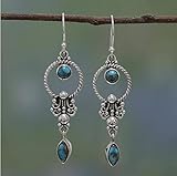 XCLWL Vintage Thai Silber Ohrringe Europäische Schönheit eingelegt türkis Ohrringe Ohrringe-Silb