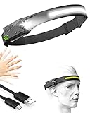 Stirnlampe LED Wiederaufladbar USB, Superheller 600 Lumen Kopflampe Stirnlampe, 230° Sensor Stirnlampe 5 Lichtmodi Leichte IPX4 Wasserdichte Stirnlampen, Perfekt Headlight für Joggen, Angeln, L