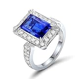 ANAZOZ Echtschmuck Damen Ring 18 Karat 750 Weißgold 4 Karat Tansanit 1.03 Karat Diamant Ehering Damen Brillant Solitärring Größe 54 (17.2) AN1344