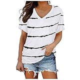 Kurzärmliges Damenoberteil mit V-Ausschnitt und seitlich gerafftem Blusen-T-Shirt Hemden 3 - White M