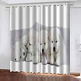 LWXBJX Blickdicht Vorhang für Schlafzimmer - Weißer Welpendruck - 3D Druckmuster Öse Thermisch isoliert - 264 x 240 cm - 90% Blickdicht Vorhang für Kinder Jungen Mädchen Sp
