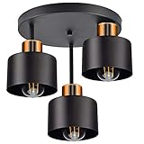 Deckenlampe Deckenleuchte| Schwarz Kupfer | 3-flammig | Lampe 3 x E27 | 230V | Retro Design | 382-e3 Skandi (Schwarz, Kupfer)