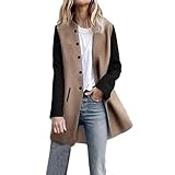 Wollmantel für Damen, lang, modisch, warm, Langarm, Trenchcoat Slim Jacke, Casual, Vintage, Patchwork, Cardigan, Overcoat, Frühling, Herbst, Outwear Gr. l, kak