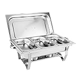 Futchoy 3 Grid Chafing Dish Speisenwärmer Warmhaltebehälter 9L Rechaud Set Edelstahl Chafing Dish Speisewärmer Warmhaltebehälter Warmhaltegerät B