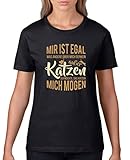 Comedy Shirts - Mir ist egal was Andere über Mich Denken, außer Katzen - Damen T-Shirt - Schwarz/Hellbraun-Beige Gr. M