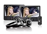 Lenco 9-Zoll Tragbarer DVD-Player MES-415 mit Doppel-Bildschirm - USB und SD Anschluss - 12 Volt Kfz Adapter - Fernbedienung - 2 x Kopfstützenbefestigung - 2 x Kopfhörer - Schw