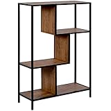 HOMODA Bücherregal Standregal 4 Versetzte Fächer Vintage Regal Aufbewahrung für Wohnzimmer, Büro, Küche, F