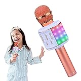 ShinePick Karaoke Mikrofon, 5 in 1 Drahtloses Bluetooth Mikrofon mit Lautsprecher und Dynamisches Licht, Lustige Geschenke für Teenager Mädchen Jungen Mikrofon Kinder Kompatibel mit Android/iOS/PC