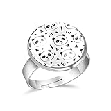 Edelstahlring für Damen und Herren, Panda, Schwarz / Weiß