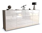 Stil.Zeit Sideboard Abraham - Korpus Weiss matt - Front im Hochglanz-Design Weiß (180x79x35cm) Push-to-Open Technik & L