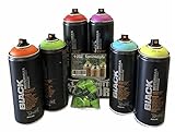 Sprühdosen Set Unicorn 6x400ml + Ersatzsprühköpfe Montana Bunte Spray Farben schnell trocknend hoch deckend zum Lackieren & Dekorieren DIY Konzepte Graffiti, Leinwand, KFZ, Scooter, Griptap