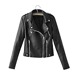 Honestyi Bomberjacke Schlanke Damen PU Lederjacke Bikerjacke mit Reißverschluss Kurze Jacke Herbst Frühling Lederjacke im Bikerjacke Lederjacke Frühjahr Herbst Motorradjacke Lässig