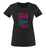 Comedy Shirts - Darf ich Ihnen das Tschüss anbieten? - Damen T-Shirt - Schwarz/Pink-Türkis Gr. L