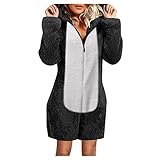 GFGHH Damen Jumpsuit Fleece Einteiler Overall Anzug Flauschig Jumpsuit flauschig und kuschelig weich warm Ganzkörperanzug Pyjama Kurz Schlafanzug Trainingsanzug Hausanzug Mit Kapuze W