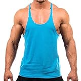 Gerfrwet T-Shirt Kurzarm Jogger Gym Singlet Training Bodybuilding Tank Top Weste Hemd Ärmellos Fitness Baumwollhemd Herren M Hellb