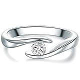 Tresor 1934 Damen-Solitärring Sterling Silber Zirkonia weiß im Brillantschliff - Spannring gedreht Verlobungsring Antragsring Trauring: Ring Gr. 50 (15.9)