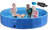 pecute Hundepool Schwimmbad für Hunde und Katzen, Swimmingpool Hund Planschbecken Hundebadewanne, Faltbarer Pool für Kinder und Hund Katze, L Blau (160 * 30cm,600L)