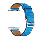 PAZHOU. Farbiger Ring aus Leder für Apple Watch Series 6/SE/3/2/1 Sportarmband 42 mm 38 mm Armband für iwatch 4/5 Band 40 mm 44 mm (Farbe: Blau, Größe: 42 mm)
