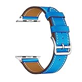 PAZHOU. Farbiger Ring aus Leder für Apple Watch Series 6/SE/3/2/1 Sportarmband 42 mm 38 mm Armband für iwatch 4/5 Band 40 mm 44 mm (Farbe: Blau, Größe: 42 mm)