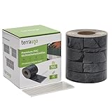 TerraUno - Premium Sichtschutzstreifen für Doppelstabmattenzaun - Gartenzaun I 50mx19cm inkl. 30 Clips I Schiefer Steinoptik I PVC Sichtschutz mit Steinmuster für den Z